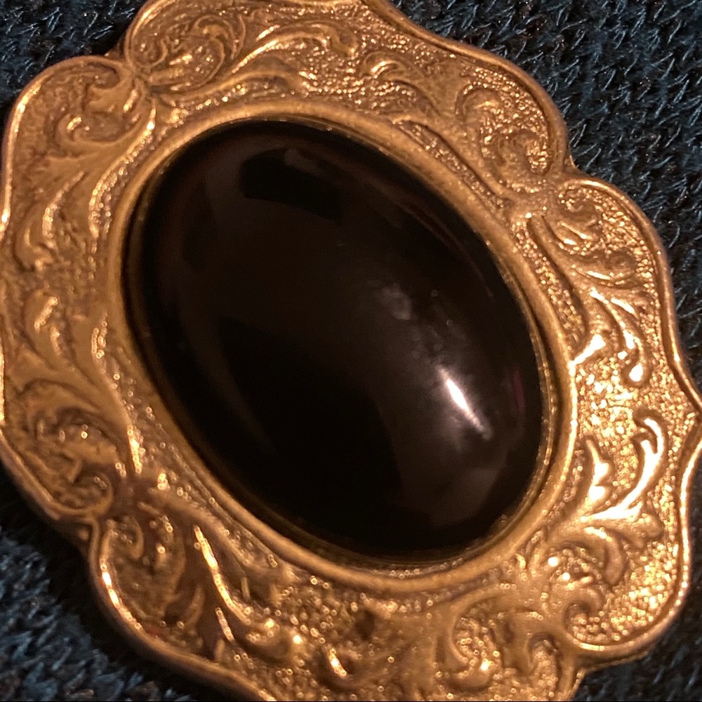 Vintage Gold Tone and Black Brooch Swirl Pattern - Picture 3 of 5